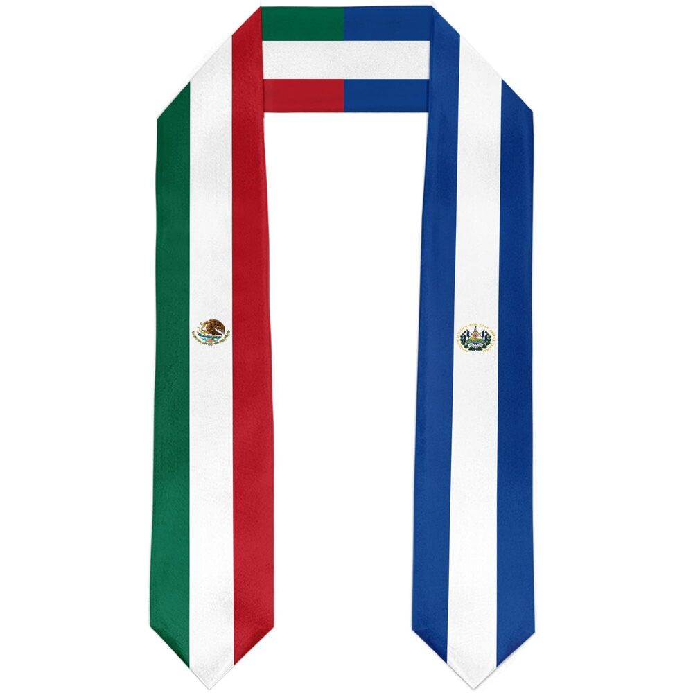 3557 Mexico and El Salvador Flag Graduation Stole Satin Sash Scarf